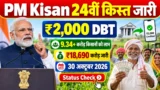 PM Kisan 24th Installment 2026 released on 30 October, ₹2000 payment and beneficiary status check