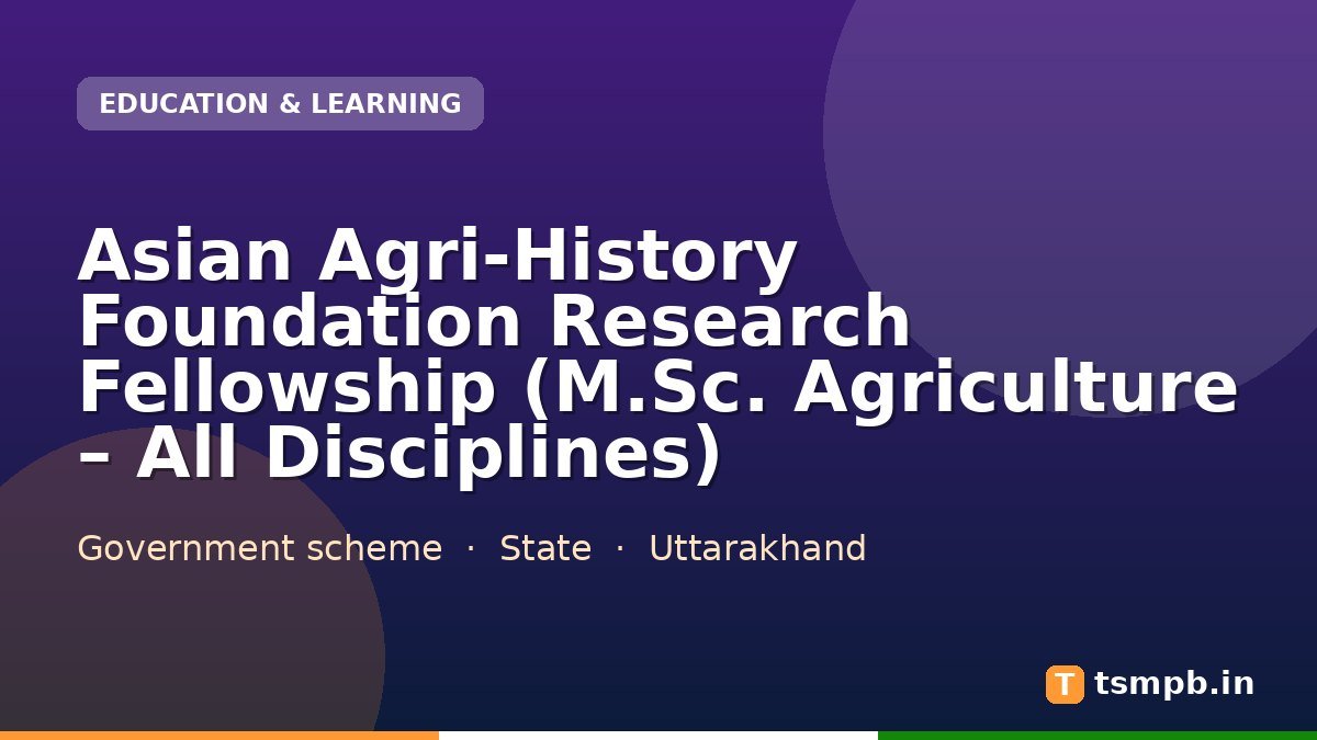 Asian Agri-History Foundation Research Fellowship (M.Sc. Agriculture – All Disciplines)