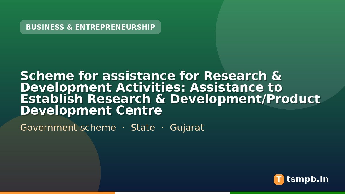 Scheme for assistance for Research & Development Activities: Assistance to Establish Research & Development/Product Development Centre
